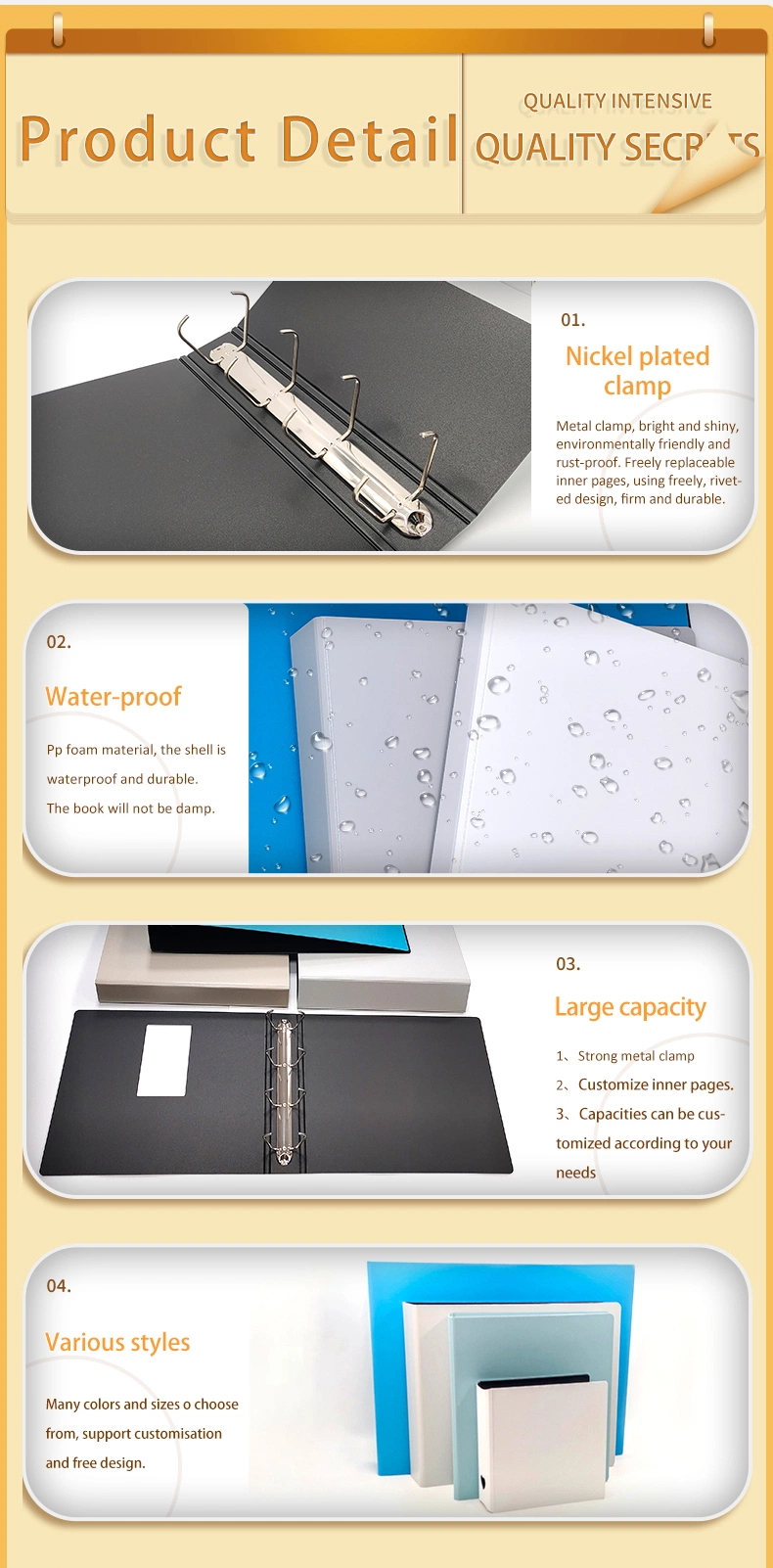 New Design Custom Plastic Display Books Leather Samples Catalogue Sample Folder Book