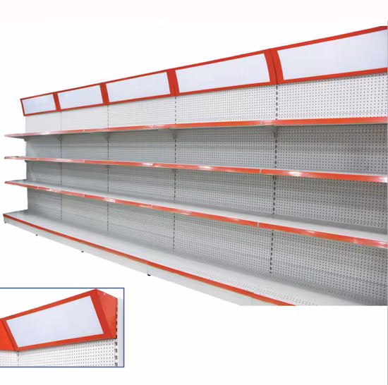 맞춤형 서비스 이중 측면 금속 중앙 섬 디자인 디스플레이 슈퍼마켓 선반